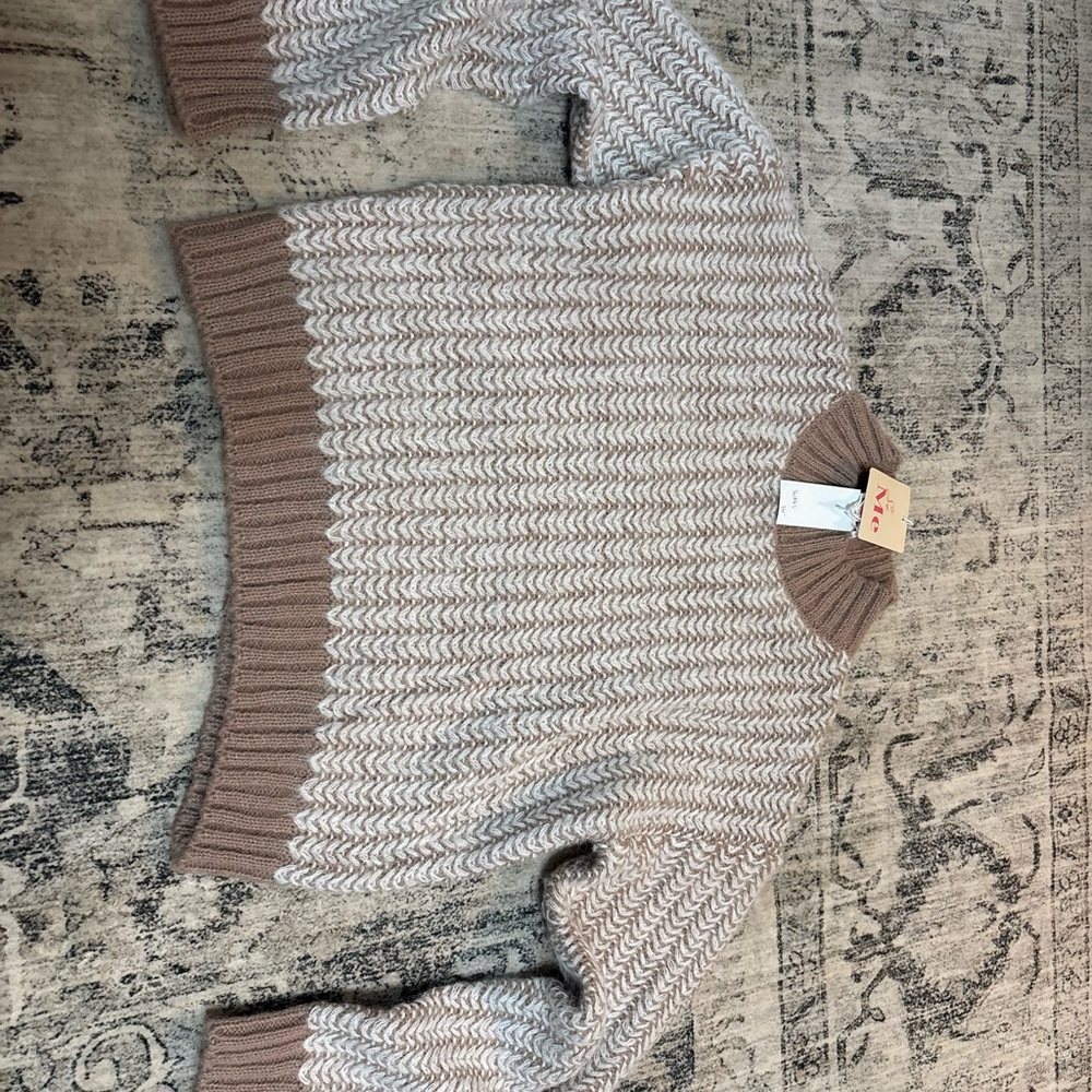 So Me Cream and Brown Cowl Neck Sweater